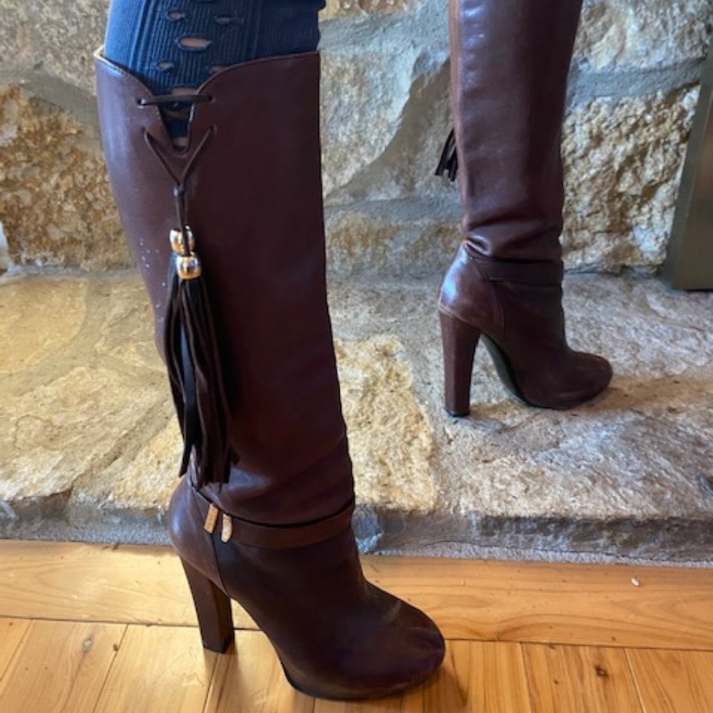 Chocolate Brown Leather Just Cavalli Boots